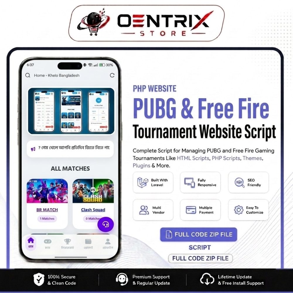 PUBG & Free Fire Tournament Website Script