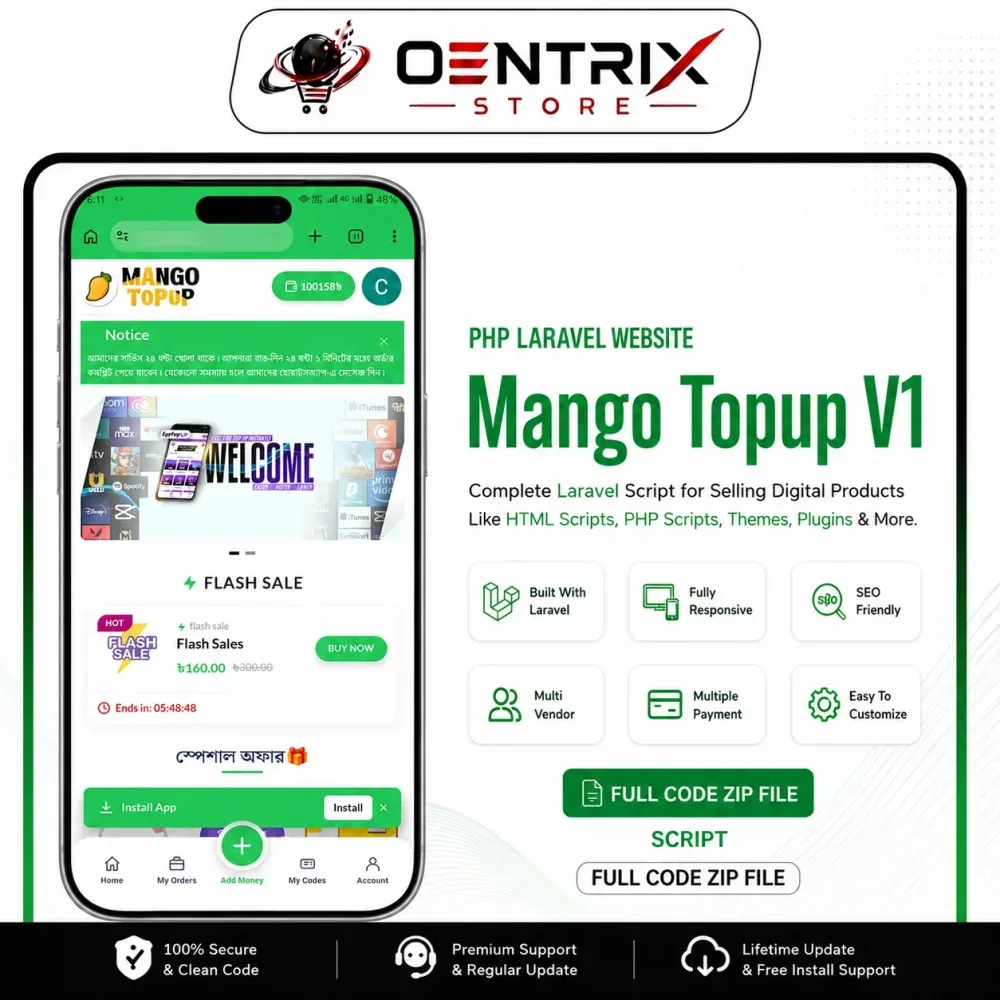 Mango Topup V1 - Advanced PHP Laravel Script for Digital Products & Auto Delivery Topup