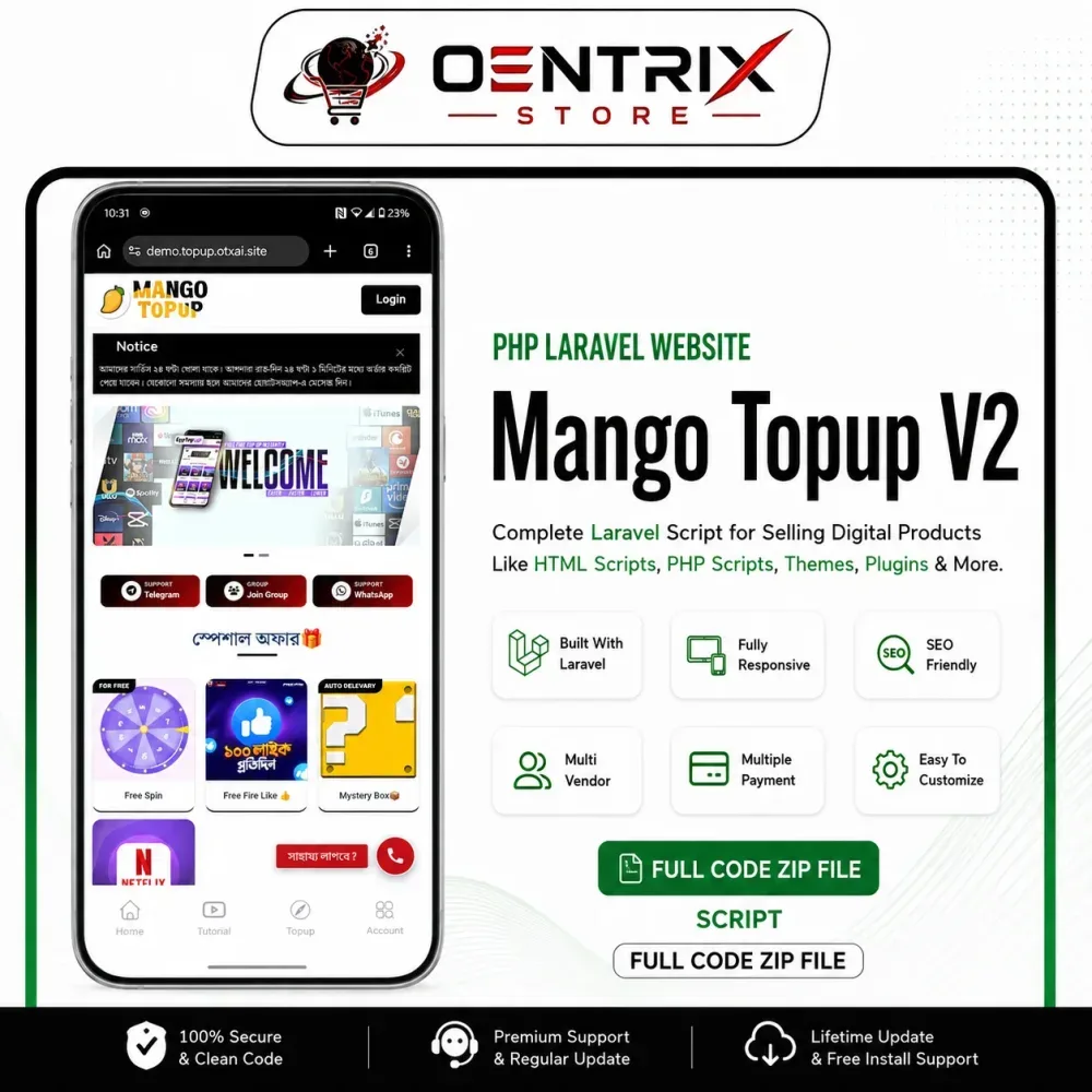 Mango Topup V2 - PHP Laravel Digital Product & Top-Up Selling Script